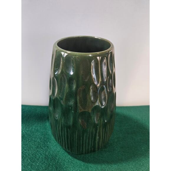 Vintage large green glazed Cattails Pottery vase - Picture 2 of 8